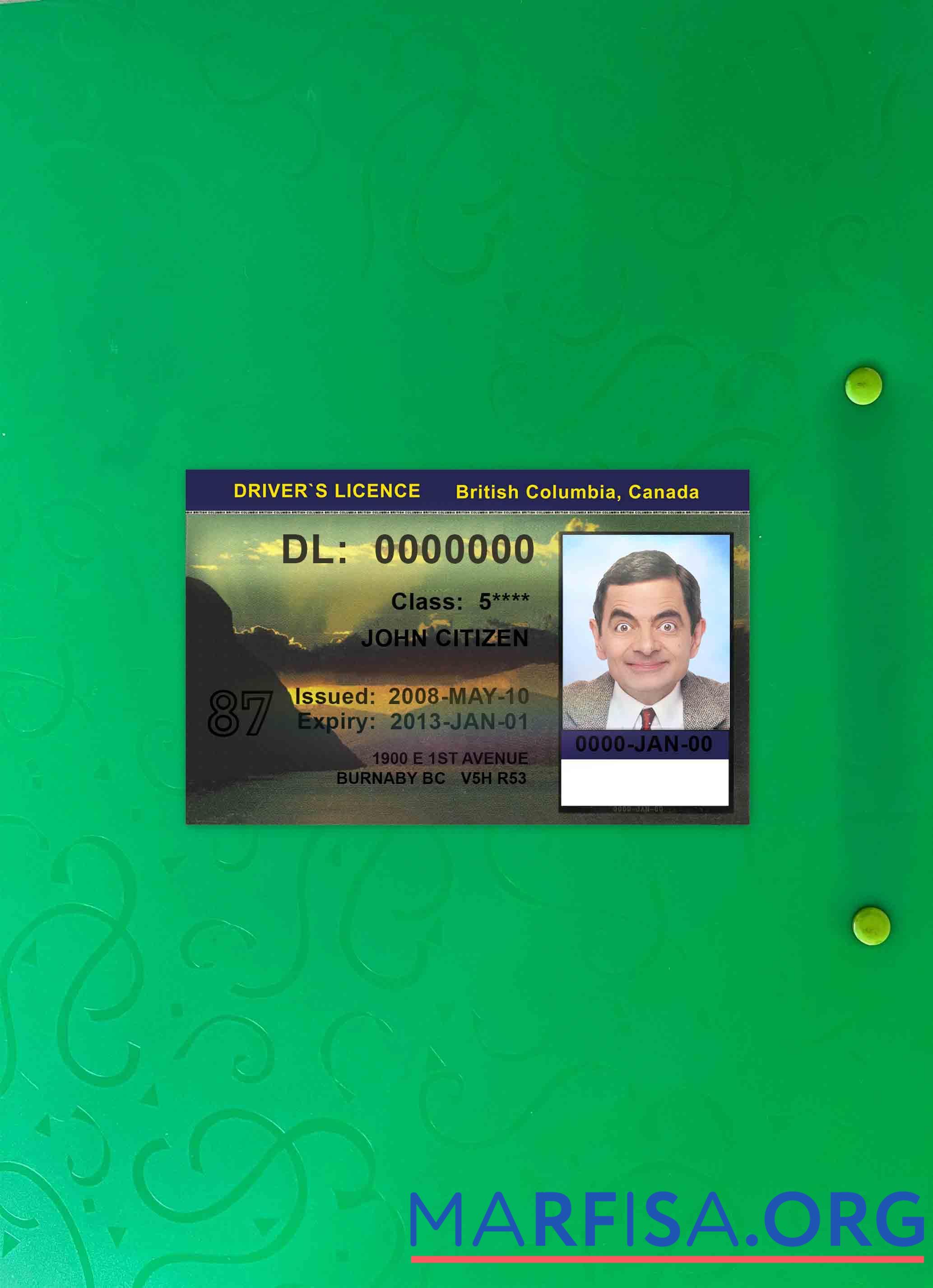 Printable Canada British Columbia DL, version 2 photolook download for verification